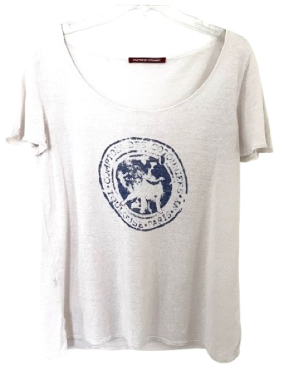 COMPTOIR DES COTONNIERS Off White Scoop Neck Graphic Linen Tee *See Measurements